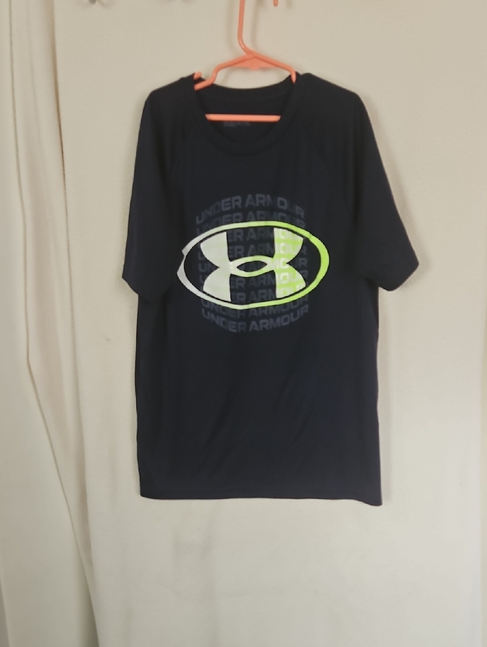 Under Armour Navy Tee with Neon Green and White Logo